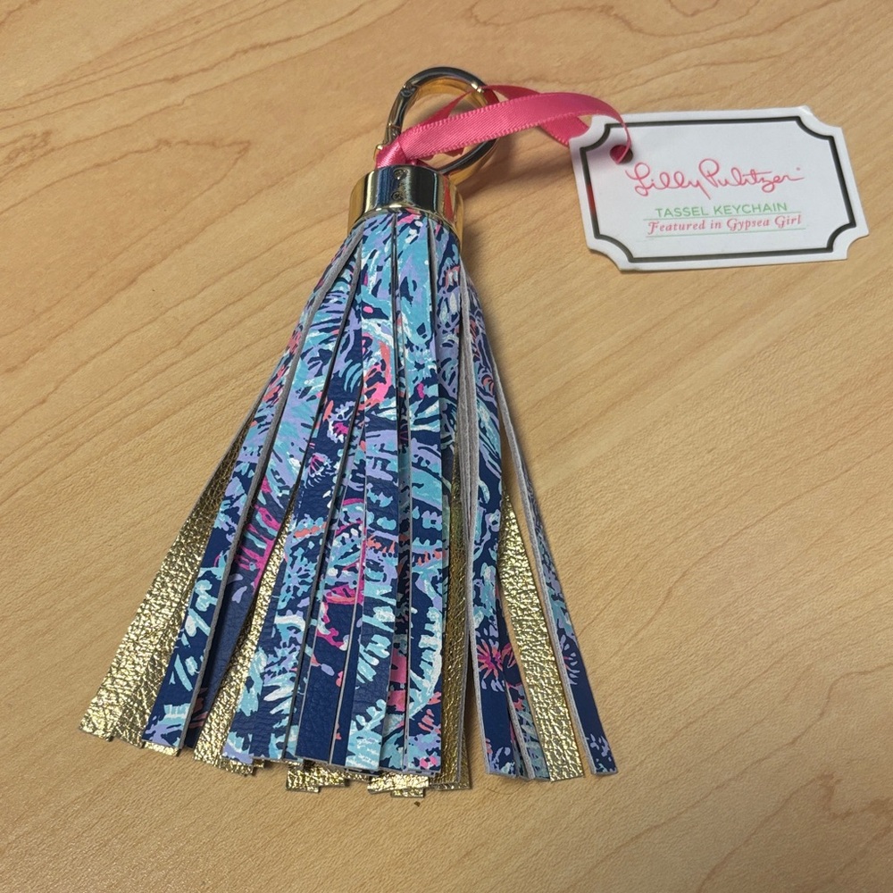 Lilly Pulitzer Blue and Gold Tassel Keychain